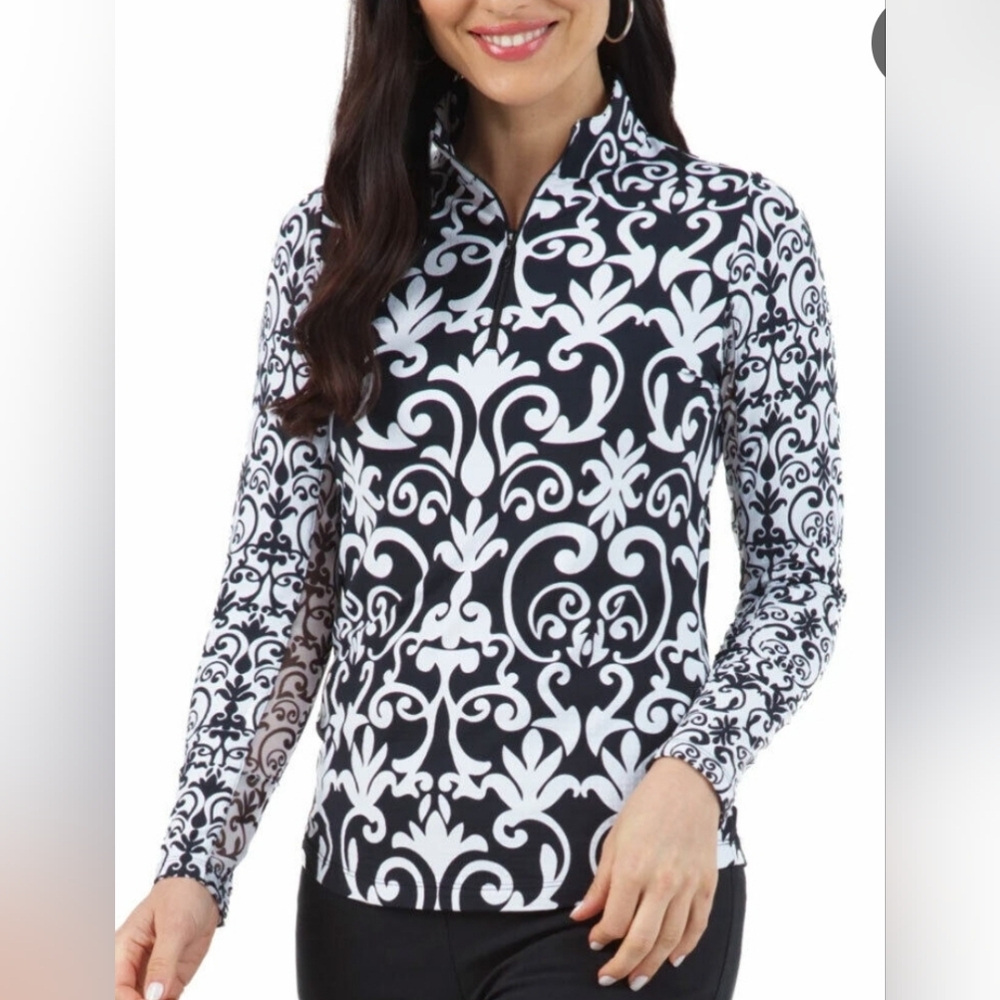 IBKUL Black & White Scroll-Print Long Sleeve Top